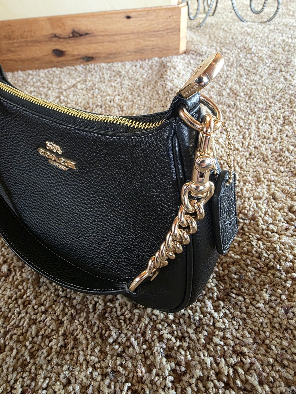COACH Teri Mini Black Leather Chain-Accent Shoulder Bag NWT - Picture 11 of 14